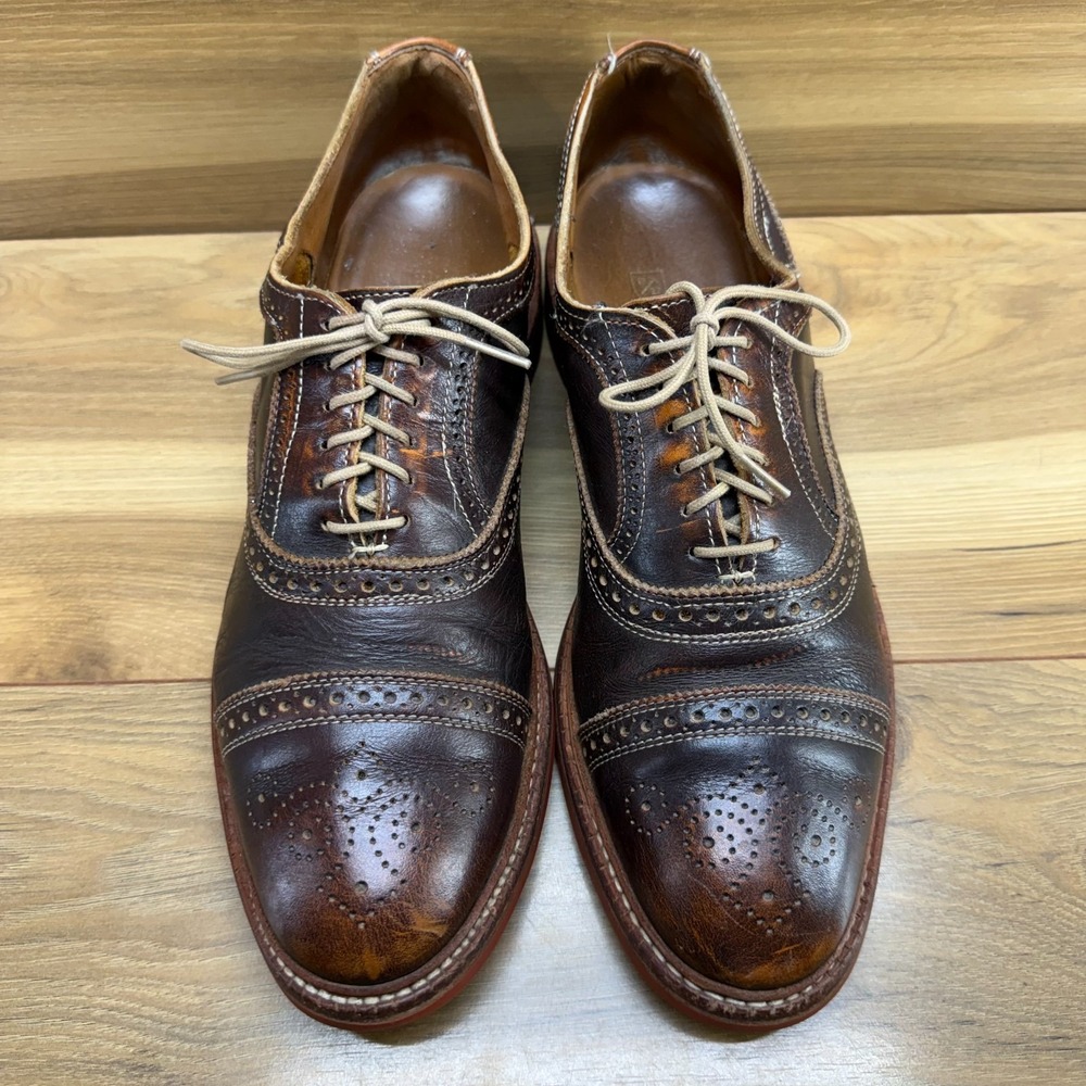 Allen Edmonds Strandmok Oxford Mens 10 D Brown Cap Toe Brogue Medallion